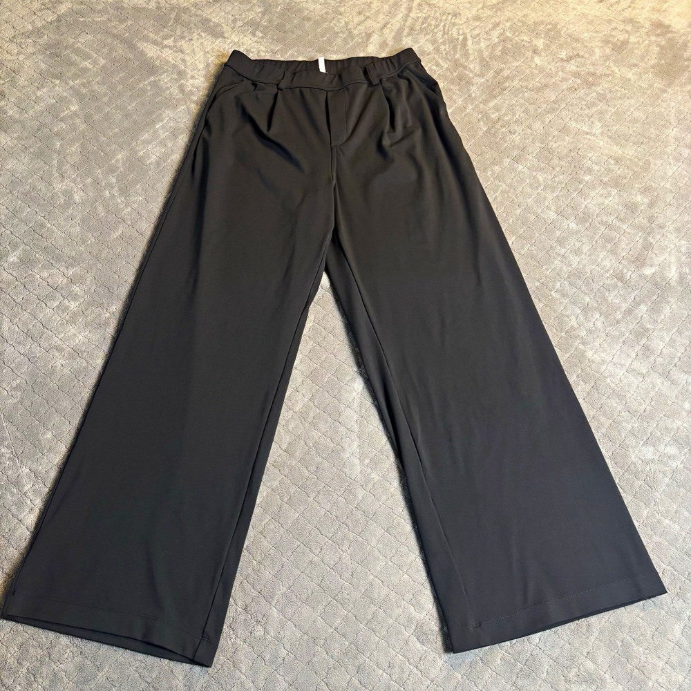Halara Tall Women's Black Pleated Wide Leg Dress Pants Stretch Pockets L 30"